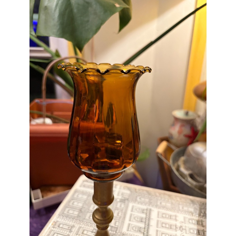 Vintage Homco Amber Optic Votive Set of 4 Fluted Ruffled Tulip Candle Holders